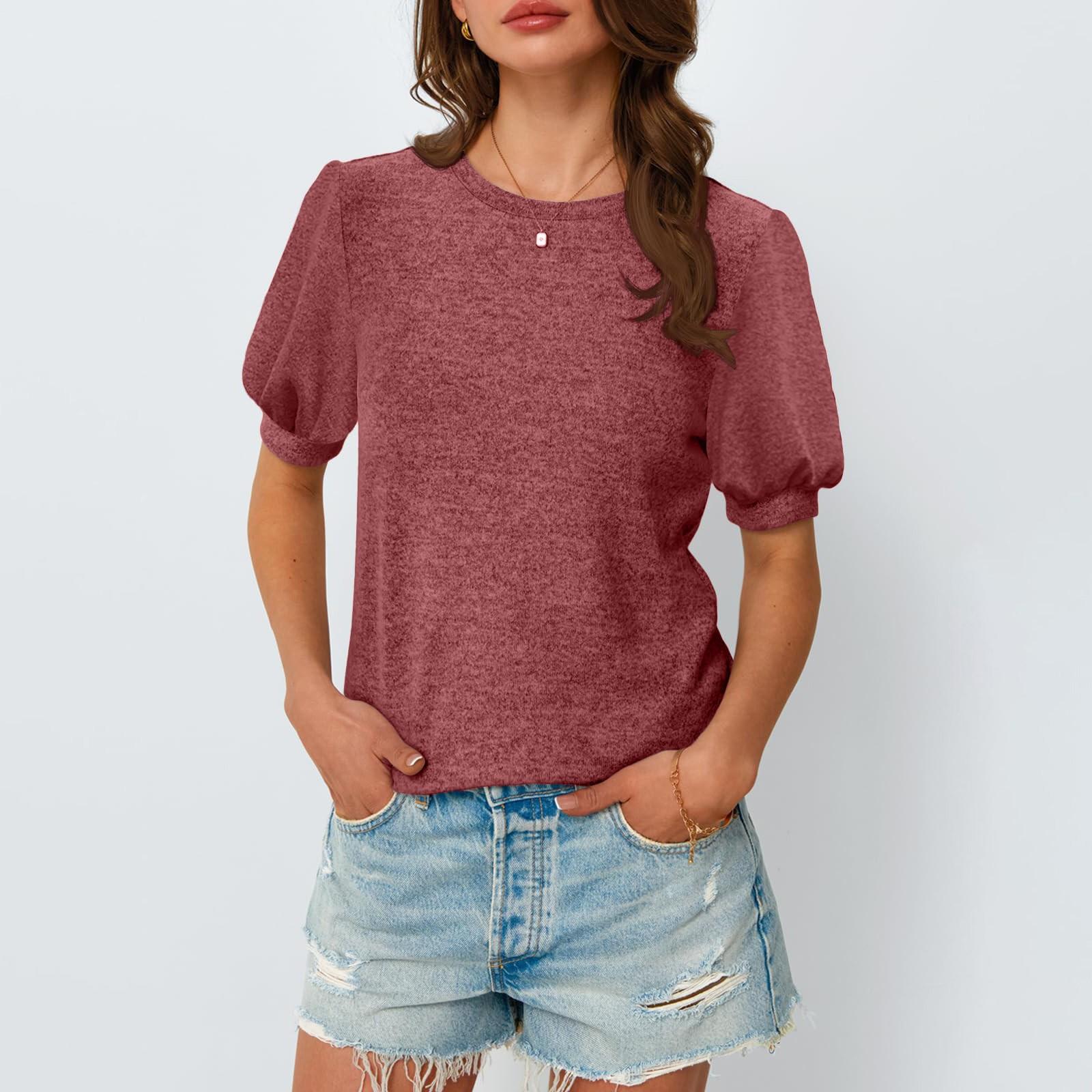 

Женские летние топы, нарядные повседневные блузки, деловая рубашка с коротким рукавом, милая модная футболка L винный