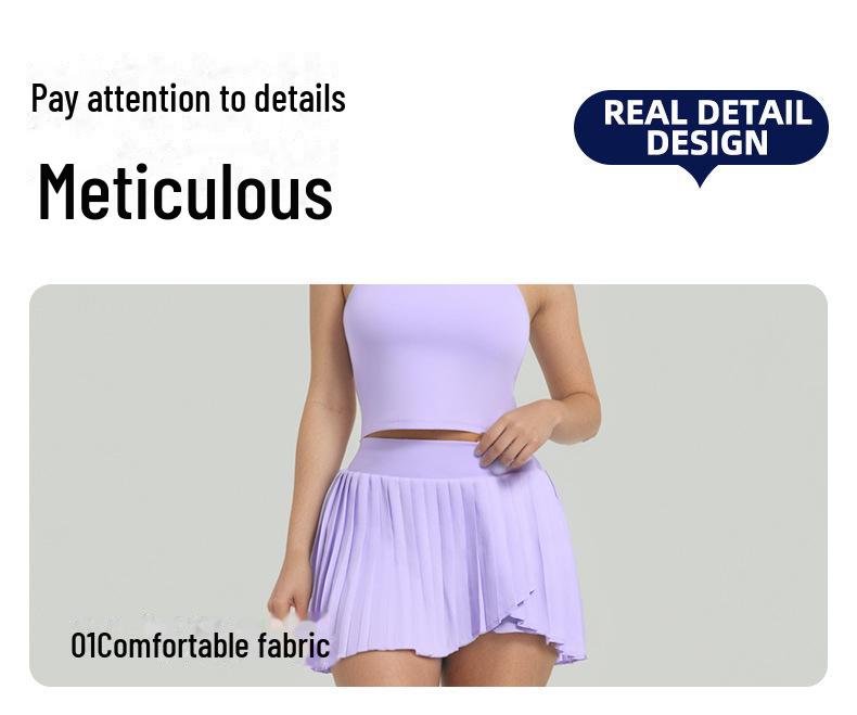 Rychleschnoucí plisovaná tenisová a jógová sukně – Nude, s ochranou proti odhalení, outdoorové fitness oblečení