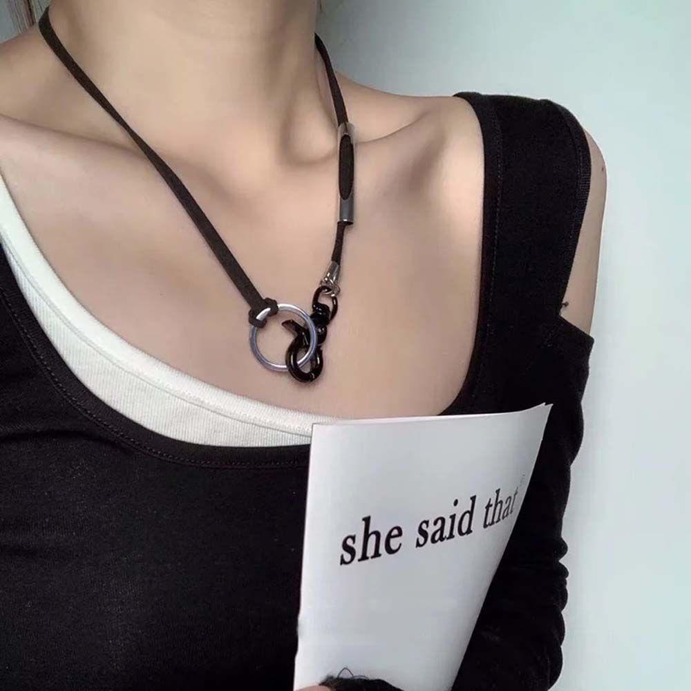 Metal Texture Leather Rope Necklace Korean Style Necklace Black Rope Necklace Female Necklace