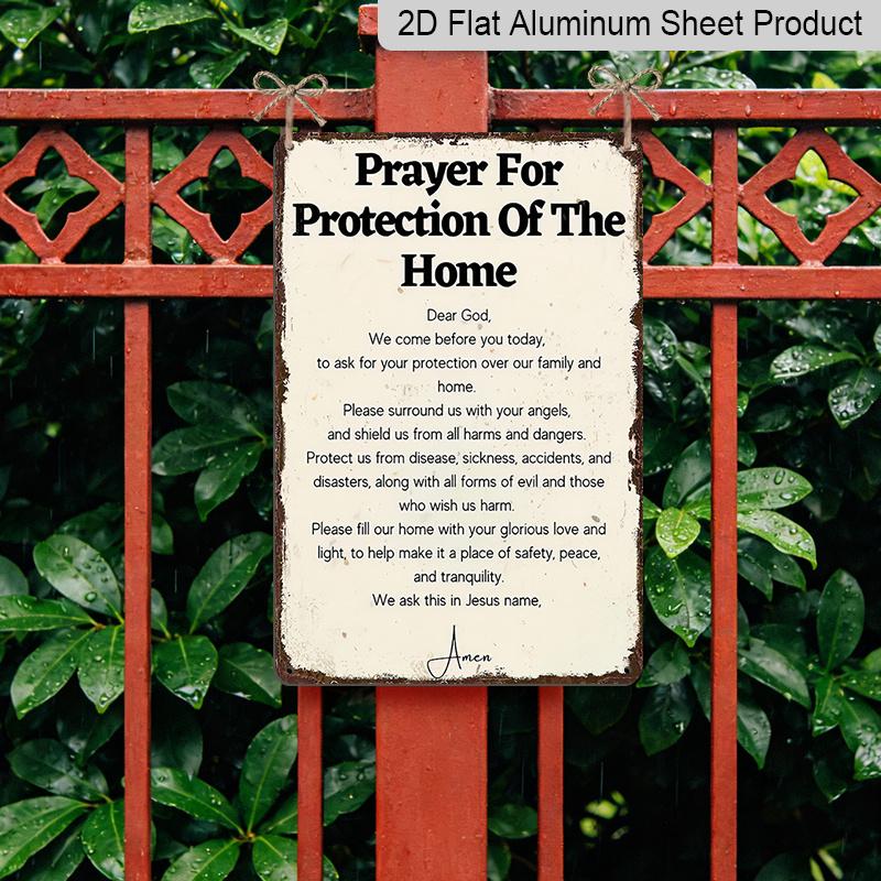 2D Flat Heavy-Duty 8x12" Religious Protection Prayer Metal Wall Decor - Distressed Chic Christian Faith Metal Sign with Blessing, Aluminium Sign for