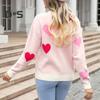 Women Knitting Sweater Round Neck Long Sleeve Heart-Shaped Tops Loose Fit Elastic Knitwear Valentine Day Tops
