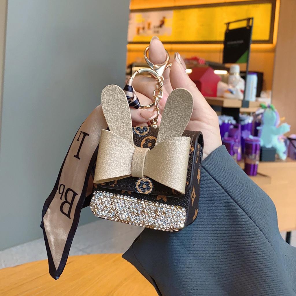 New fashion Internet celebrities ins wind pu small bag with diamond keychain earphone bag pendant change bag portable and high luxury