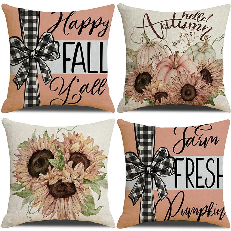 New Autumn Plant and Flower Pillowcase Thanksgiving Home Sofa Cushion Cover Linen Pillow