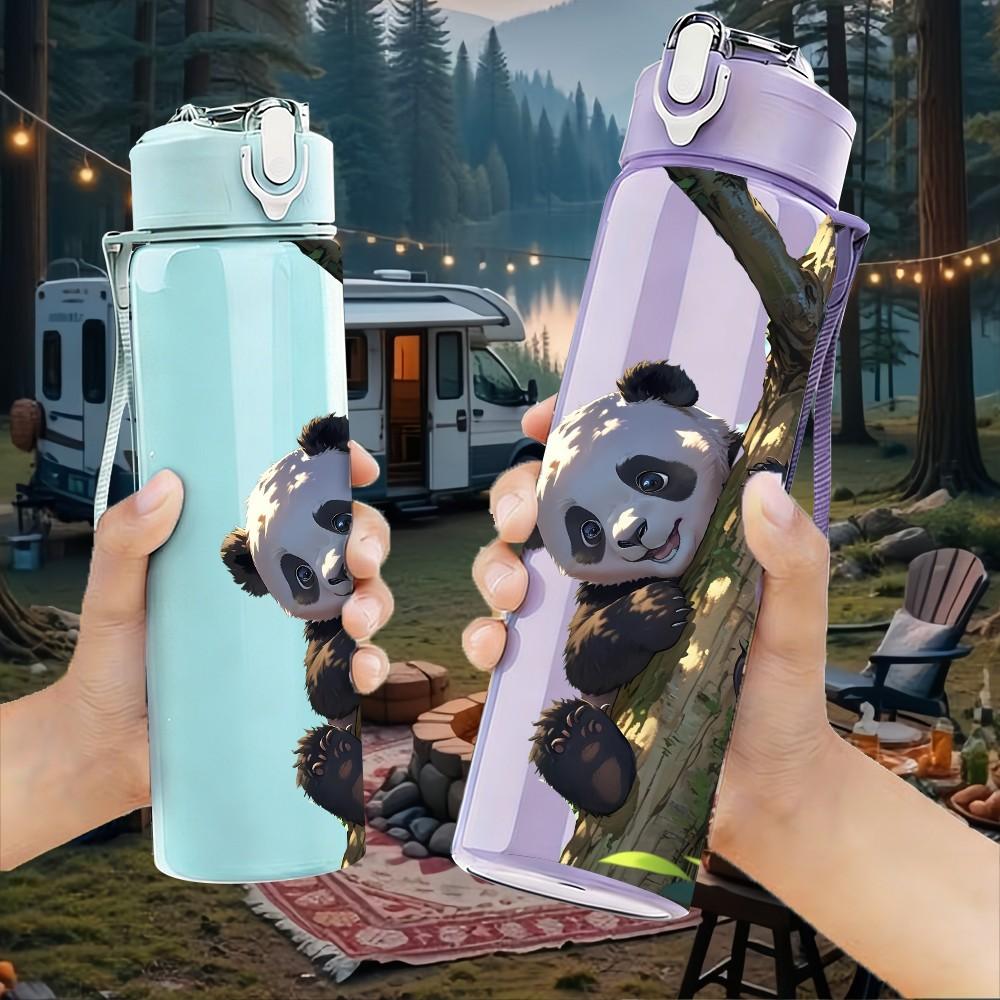 1PC Panda Bear On Tree Trunk Print 750ml Color Plastic Sports Water Bottle Leakproof Flip Straw Lid Suitable for Sports Office Home Use