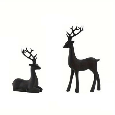 Modern Reindeer Figurines Matte Black Deer Statues Elk Sculpture Decorations for Living Room, Bedroom, Office