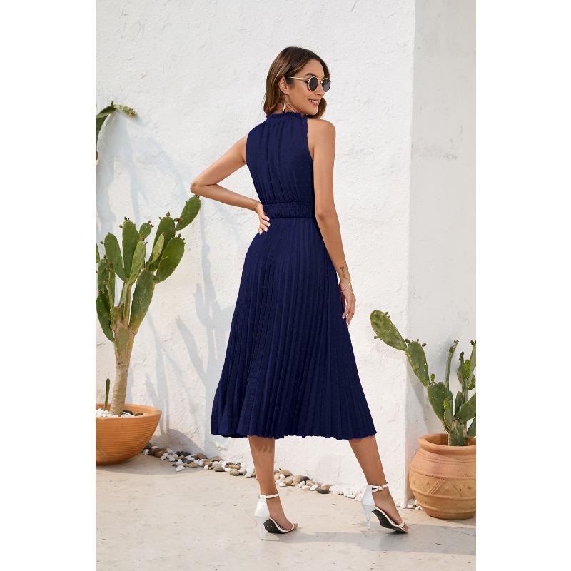Šaty s vysokým pasem, plisované pod tlakem, bez rukávů, letní, ležérní, na dovolenou, cestovní