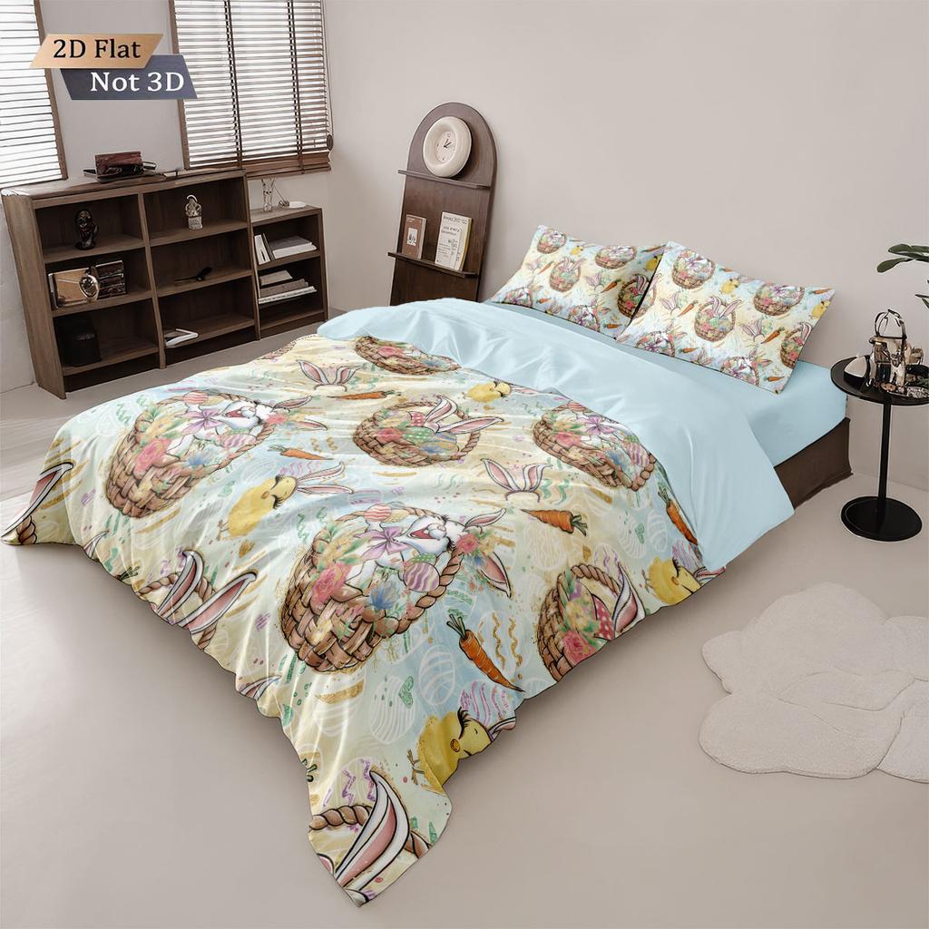 3pcs Easter Cute Cartoon Easter Egg Printed Quilt Set Multi Size Bedding Decoration Soft Machine Washable