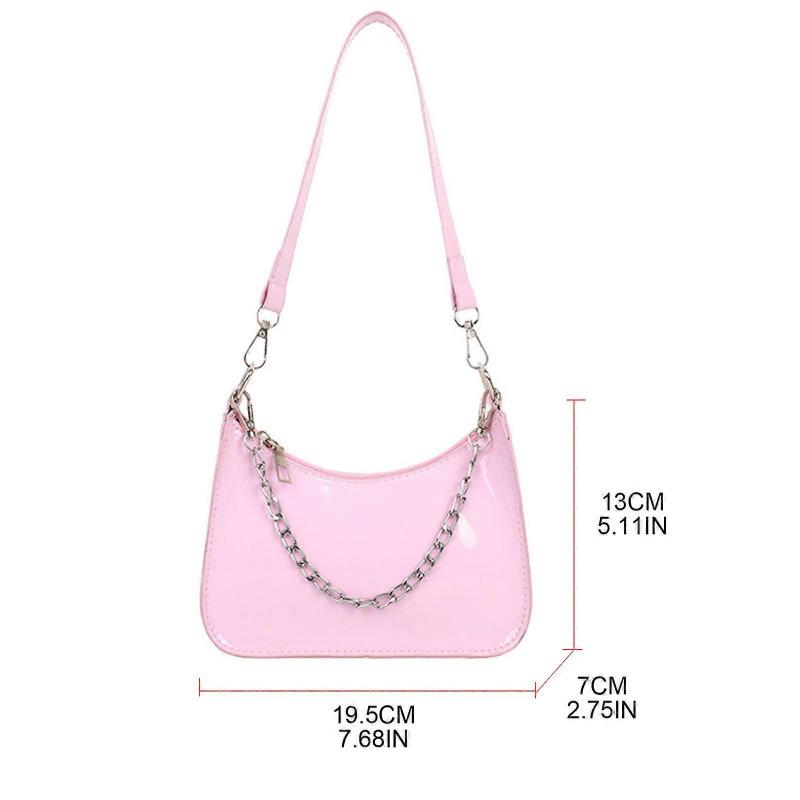 Elegant Lacquer PU Leather Armpit Bag Handbag Evening Bag Shoulder Bag with Zipper Messenger Bag for Girls Women Working  Black