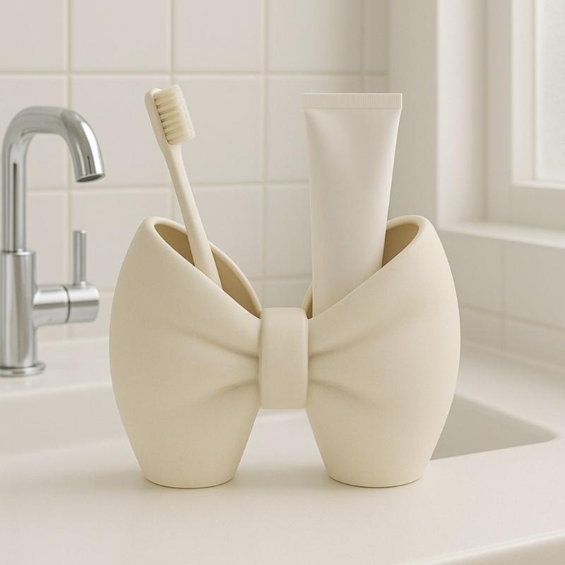 Bows Shape 3D Printed Toothbrush Toothpaste Holder for Home and Bathroom Countertop Bows Decoration