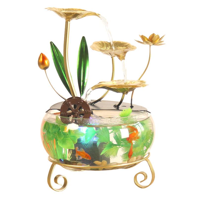 Simple Glass Fish Tank Fountain - Desktop Feng Shui Ornament for Home or Office Decor