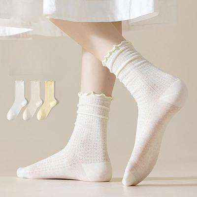 Sommersocken für Damen mit Schwarzpilzkanten, dünnes Netz, locker, Frottee-Wochenbettsocken für Mädchen, atmungsaktive Baumwoll-Halbvadensocken