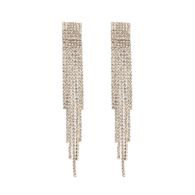 S925 silver needle light luxury temperament super flash long fringed earrings, European and American rhinestone earrings pendant