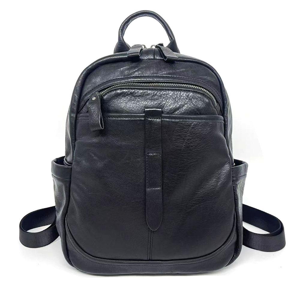 Women'S Leather Backpack Black High Quality Cowhide Backpack Trendy Versatile Soft Leather Large Capacity Women'S Bag
