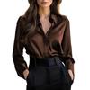 Damen S Langarm V-Ausschnitt Knopfleiste Einfarbig Elegante Bluse