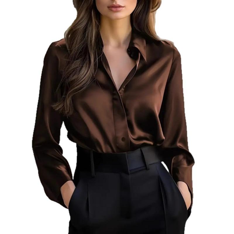Damen S Langarm V-Ausschnitt Knopfleiste Einfarbig Elegante Bluse