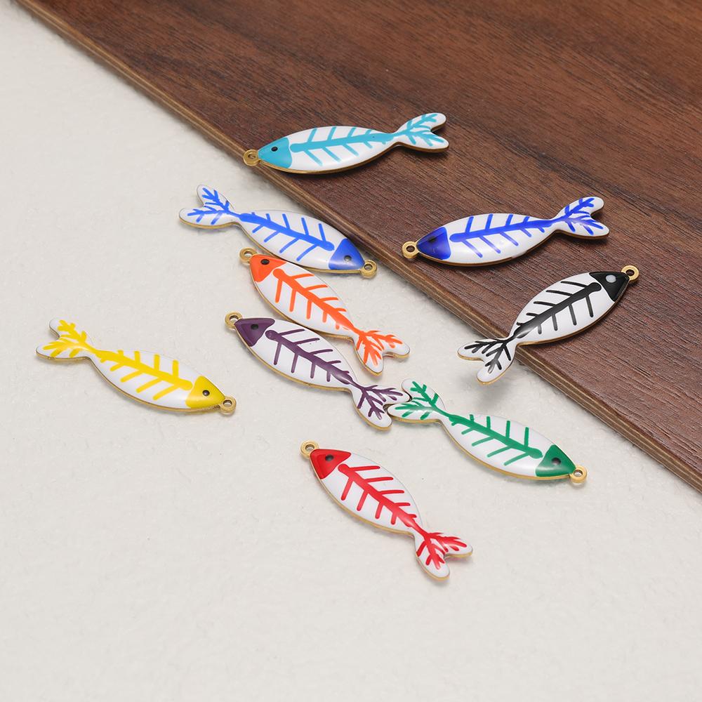 5pcs Stainless Steel Enamel Black Fish Bone Charms for DIY Jewelry Girls Necklace Pendants Kids Bracelet Women Earrings Making