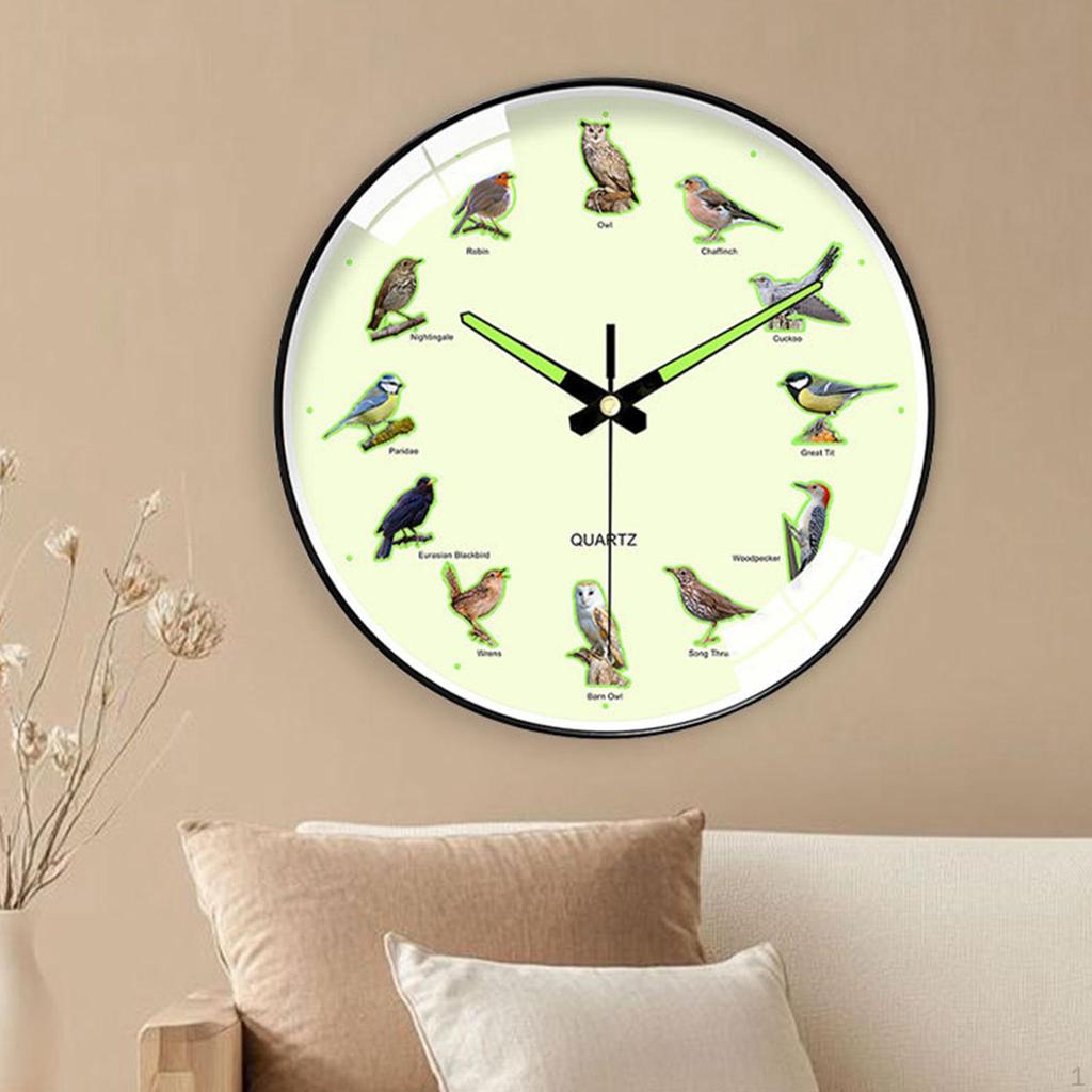 12 inch Bird Pattern Luminous Wall Clock Battery Operated , Easy Night Reading for Bedroom Silent