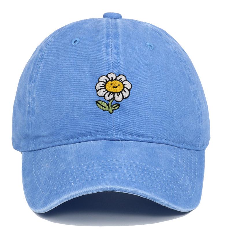 Korean Style Sunflower Embroidered Cotton Baseball Cap with Sun Protection