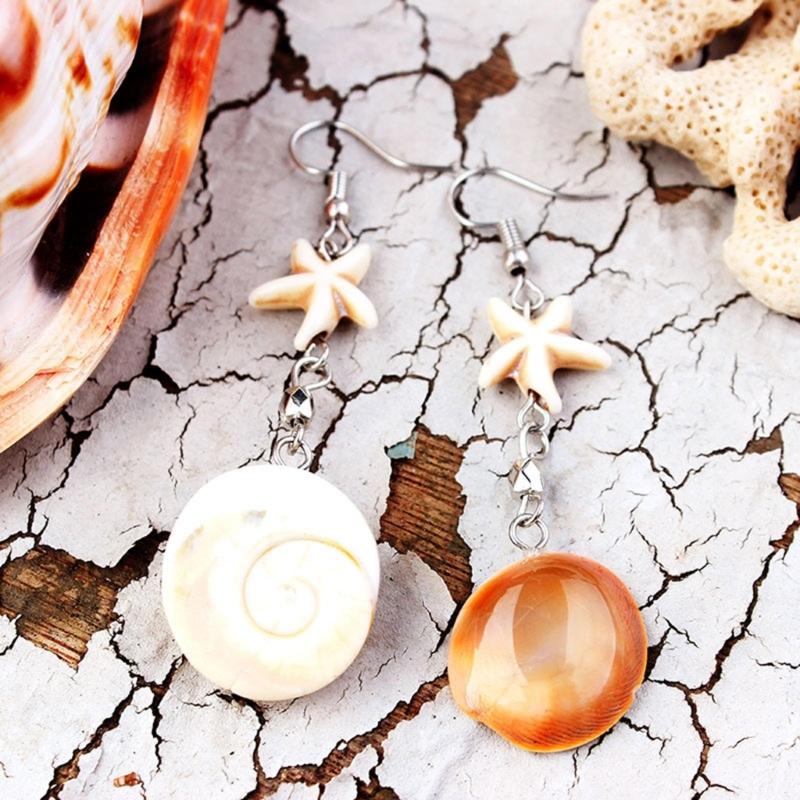 Starfish Conch Dangle Earrings Fashionable Women's Jewelry Handmade Accessories Beach Vacation Ear Rings Decoration