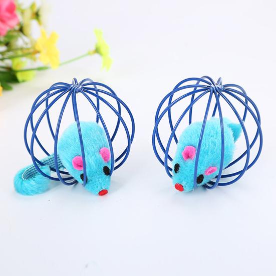 Funny Pet Cat Kitten Fake Mouse Rat Mice Ball Cage Play Interactive Game Toy