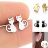 Japanese Korean Cute Cat Star Stud Earrings - Stainless Steel Animal Ear Accessories