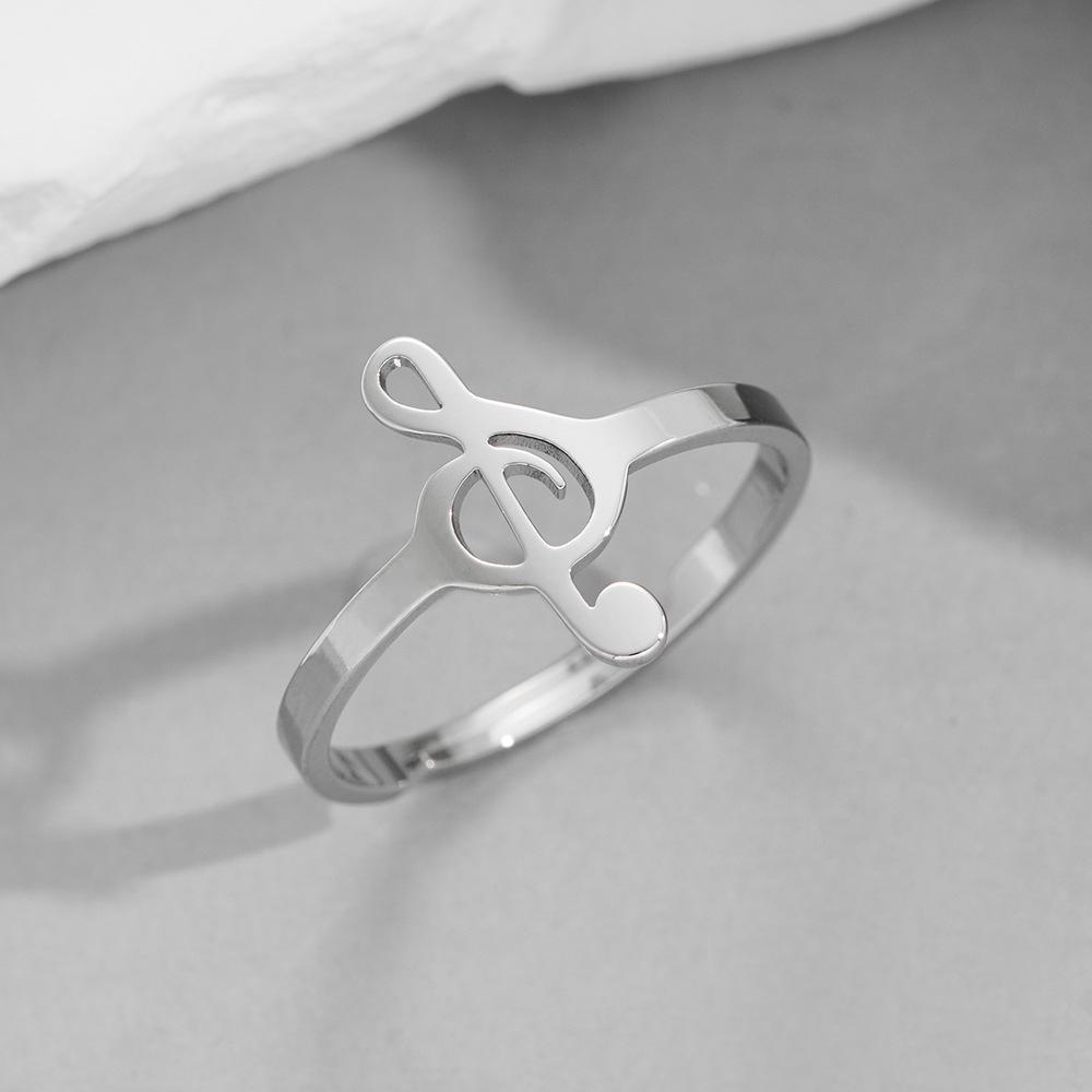 Korean Style Stainless Steel Music Note Adjustable Ring for Women - Colorfast and Stylish Design
