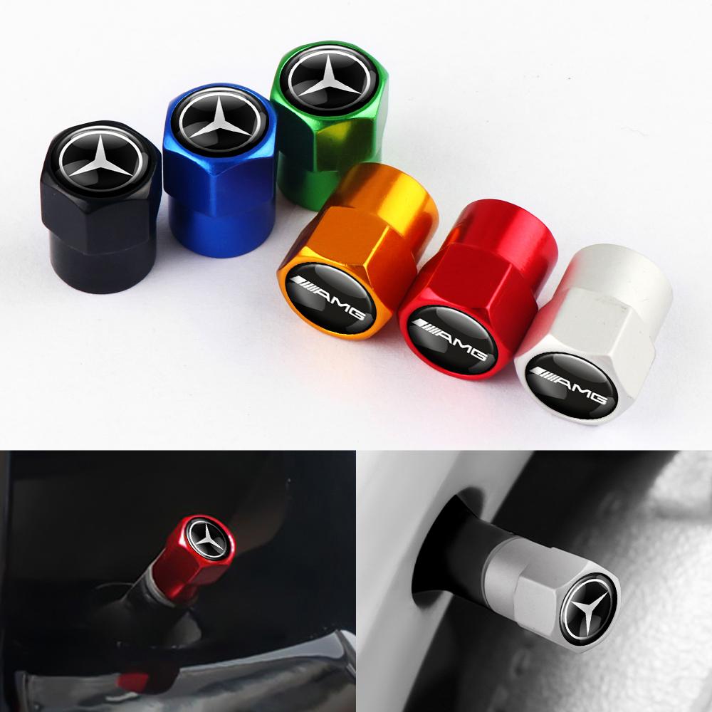 4pcs Car Wheel Tire Valve Caps Tyre Stem Covers Airdust Waterproof For Mercedes benz GLK GLA GLC w204 W251 W463 W176 Accessories AP1