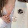 Enamel Design Enamel Camellia Brooch Golden And Black Floral Brooch  For Funerals and Mourning