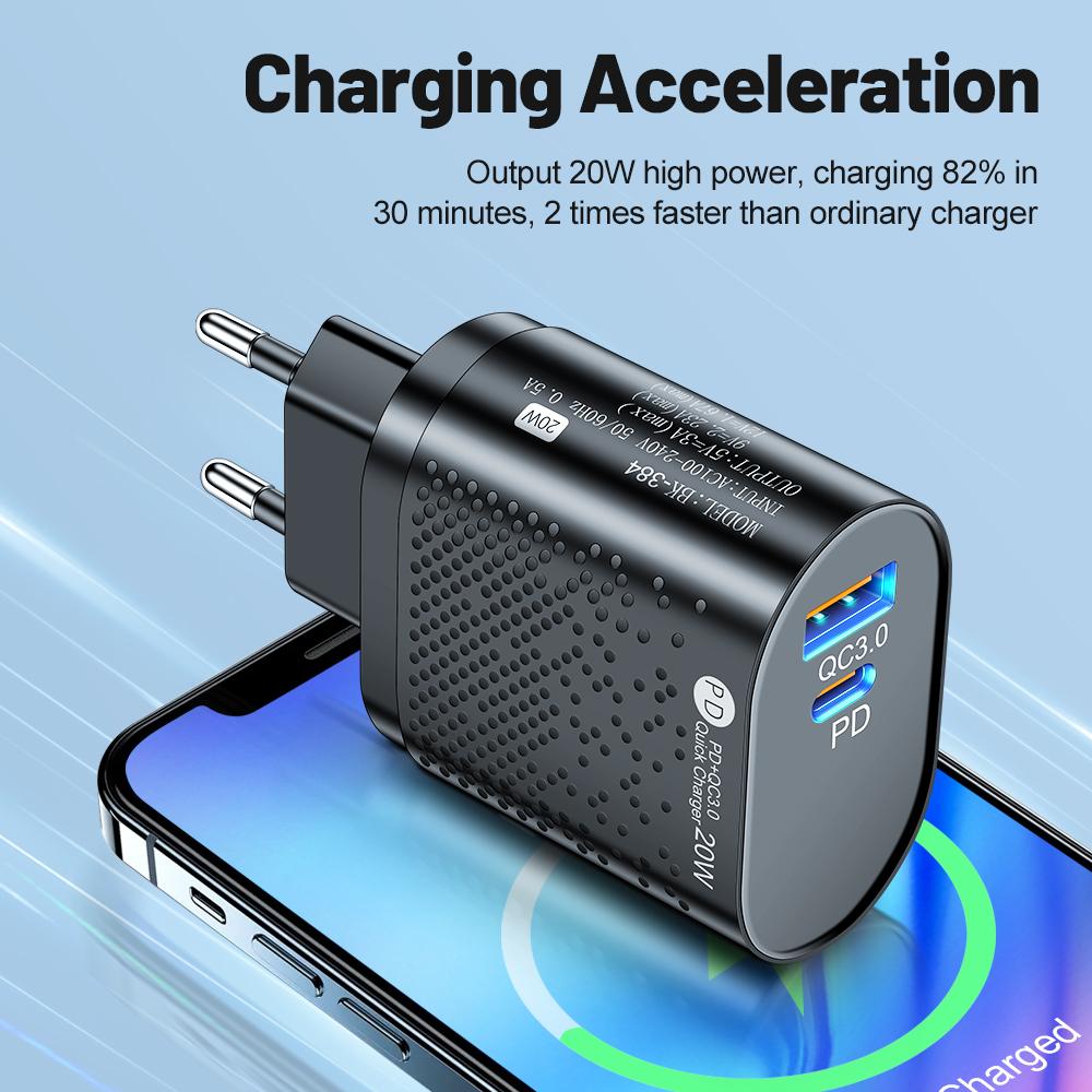 PD 20W USB C Charger Quick Charge 3.0 QC 3.0 Type C Charger Phone Adapter For Xiaomi iPhone Samsung Fast Charging EU US UK Plug