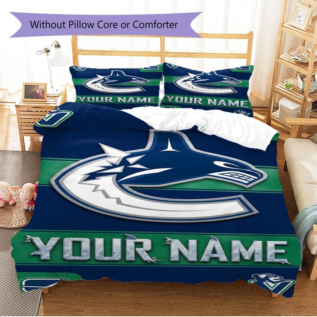Name Custom Vancouver Canucks Pattern Bedding Set Quilt Cover Pillowcase Home Decor Gift (1 * Duvet Cover + 2 * Pillowcase, Without Core)