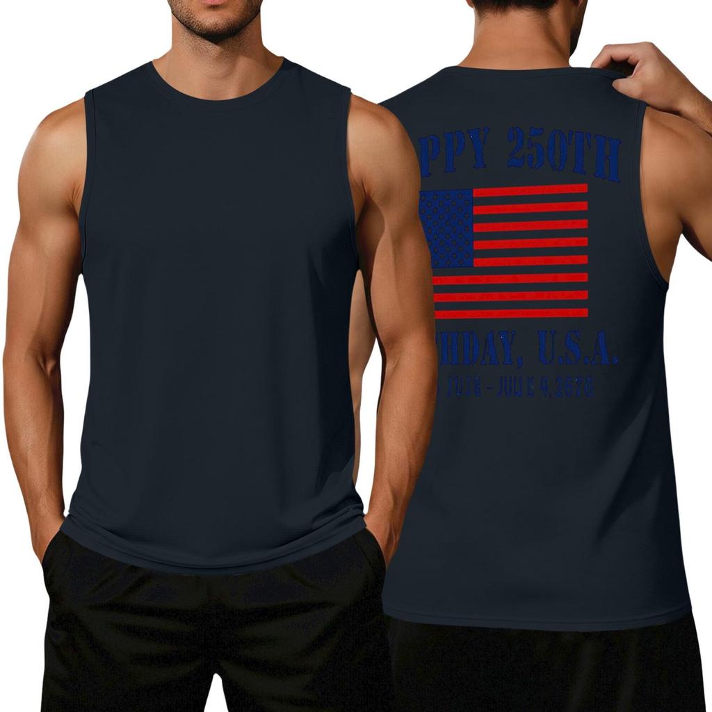 Men's Loose Fit Sleeveless Casual Tank Top with Flag Print Comfortable Athletic Muscle Shirt for Summer Outdoor Activities
