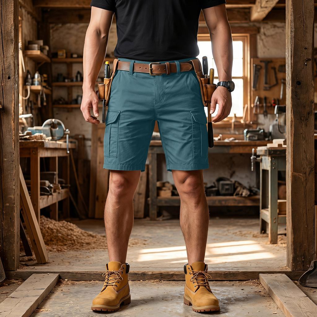 Pantalones Cortos Cargo para Hombre con 6 Bolsillos, Cierre de Botón, Cintura Elástica, Color