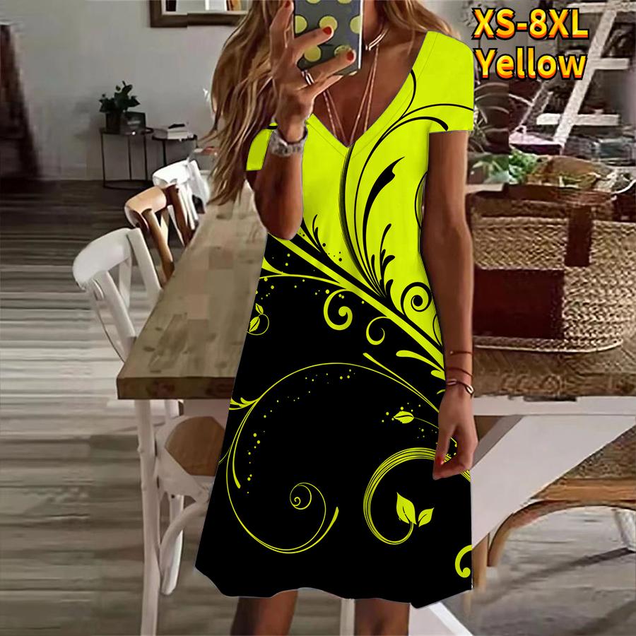 Vestido sexual con estampado de hierba rizada y manga corta con cuello en V para mujer a la moda de verano