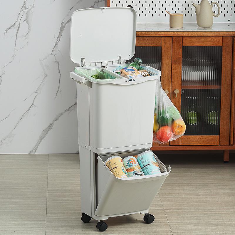 Large Capacity Double-Layer Kitchen Sorting Trash Bin
