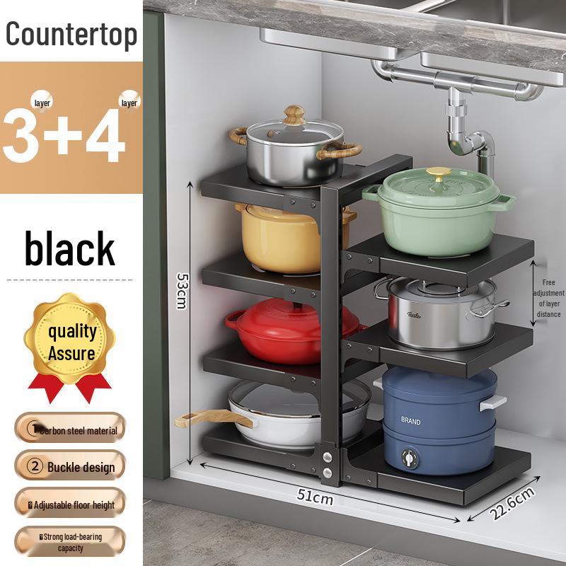 Vícevrstvý organizér na hrnce pod dřez pro skříňku, úložný prostor na nádobí