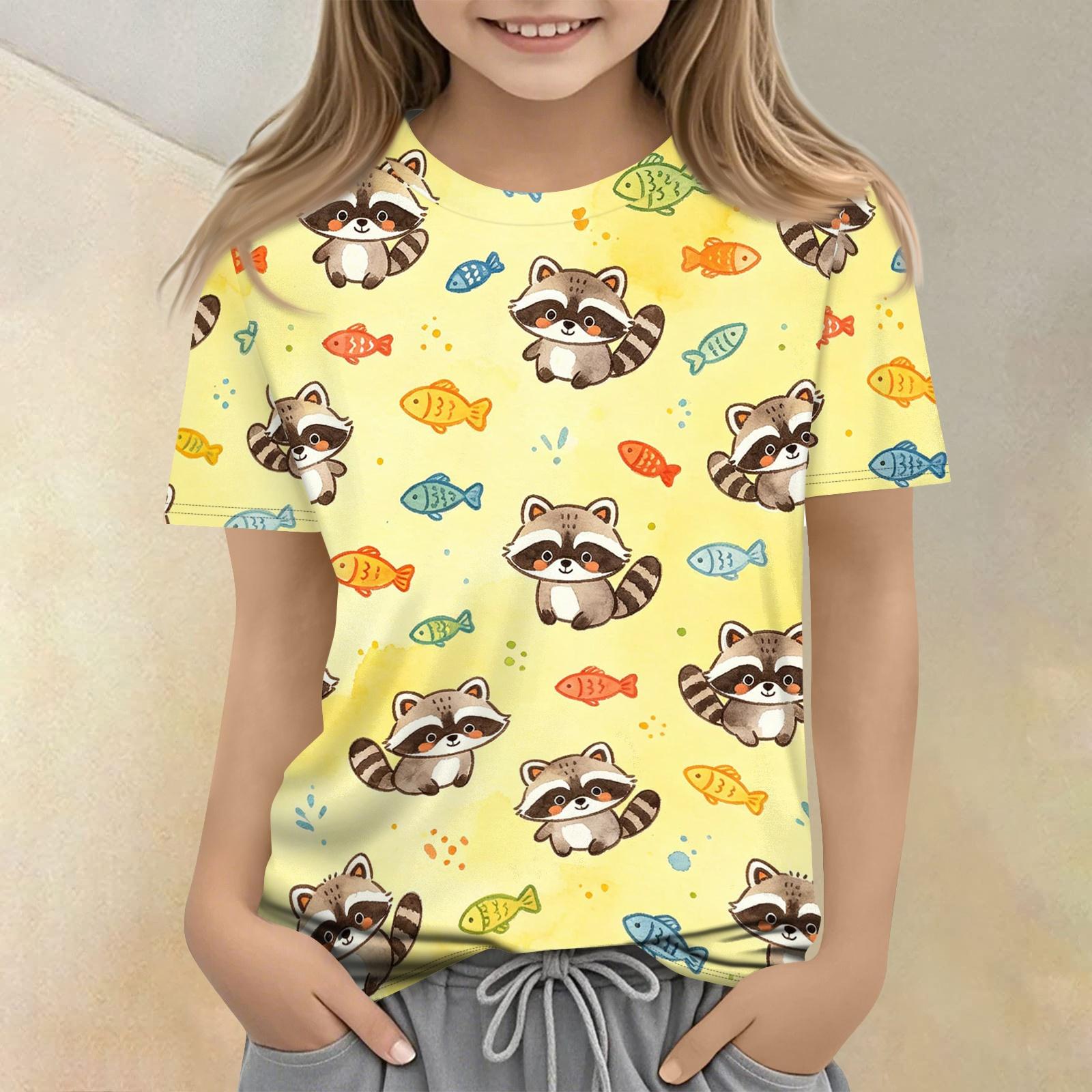 

Kids Animal Print Crew Neck Short Sleeve Casual Loose Fit T Shirt Top Comfortable Soft Fabric Suitable for Everyday Wear 160 жовтий