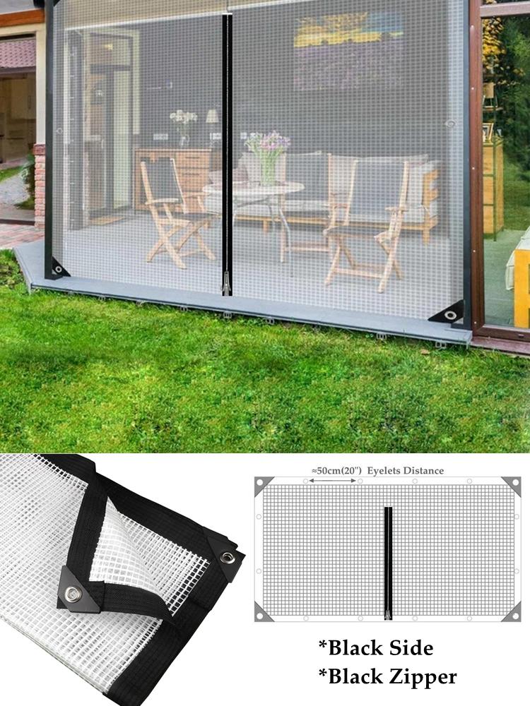 0.35MM Mesh Reinforced PE Tarpaulin with Zipper Pergolas Gazebo Waterproof Screen Patio Enclosure Tent Rainproof Curtain
