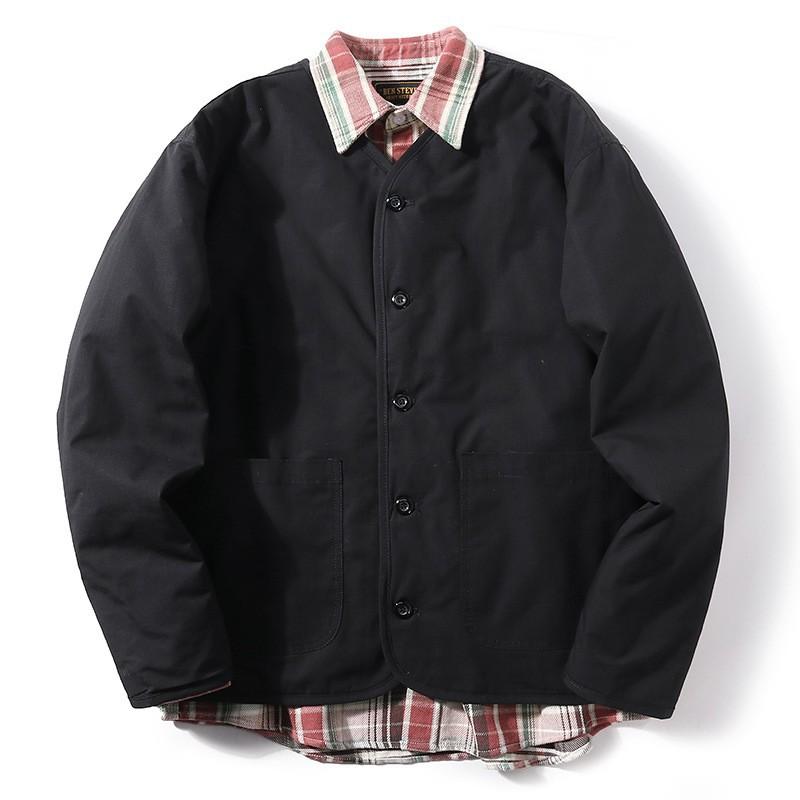 

Men s Vintage Casual Single-breasted Jacket Male Long Sleeve V-neck Padded Clothes XS чорний