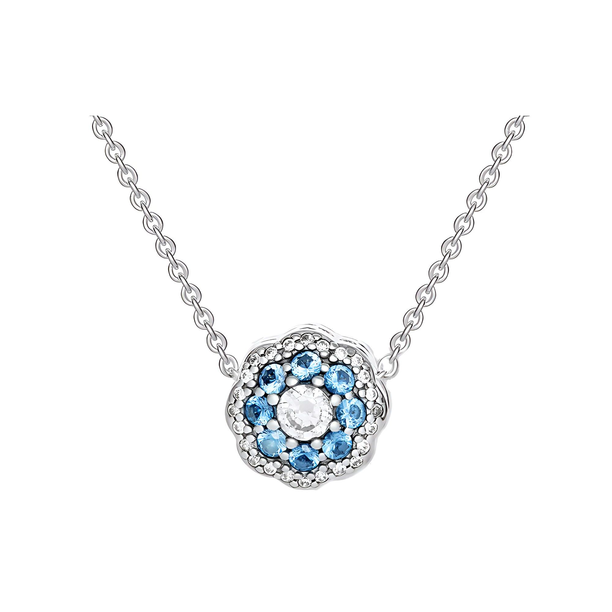 Pandora 925 Silver Sparkling Flower Necklace Set Women necklaces ZT2127 Blue,F