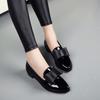 Bowknot High Heeled Small Leather Shoes for Women,Fashionable Pointed Toe, Large Size, Shiny Leather, Low Heel Women's Shoes
