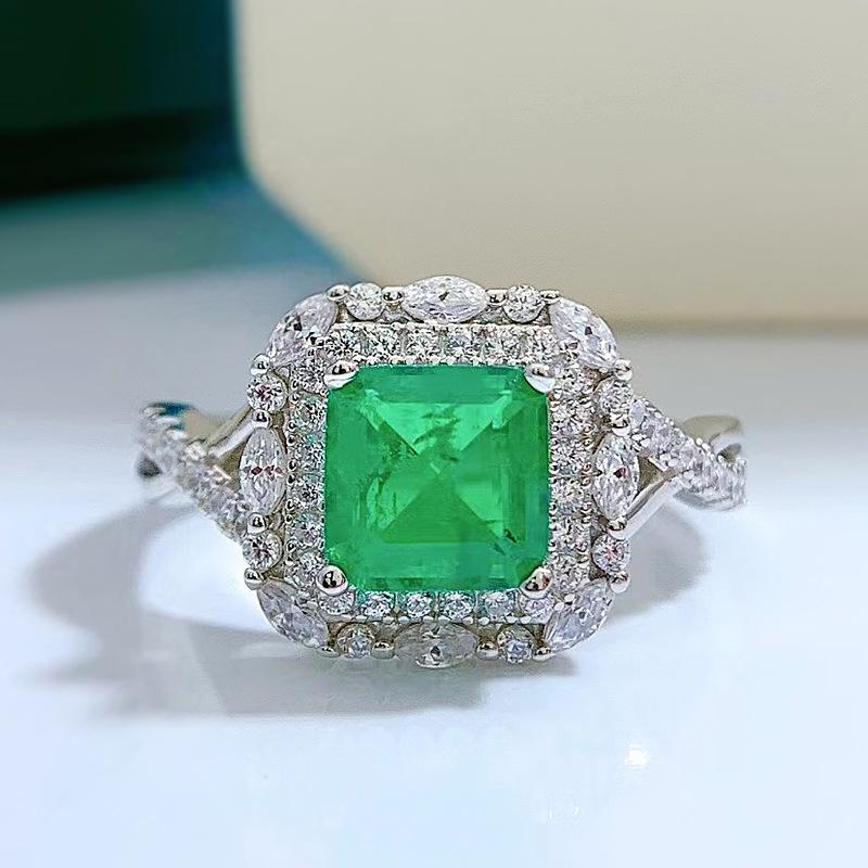 

2024 Green Zircon S925 Silver Ring Band – Elegant Temperament Fashion Size 6 зелёный