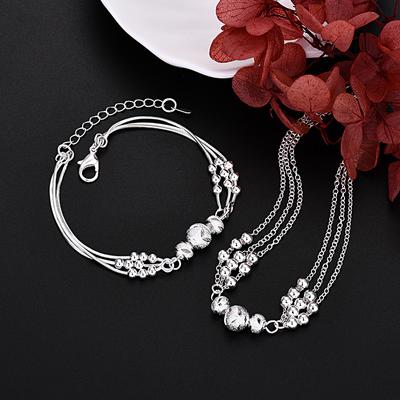 Versilbertes Halsketten-Set, S925er Silber, Armband-Set, versilberter Schmuck, mehrere Perlen, Halskette, Armband, modisches zweiteiliges Set