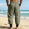 Men Linen Jogger Pants Loose Fit Drawstring Waist Breathable Tapered Leg Cuffed Hem Casual Beach Holiday Trousers
