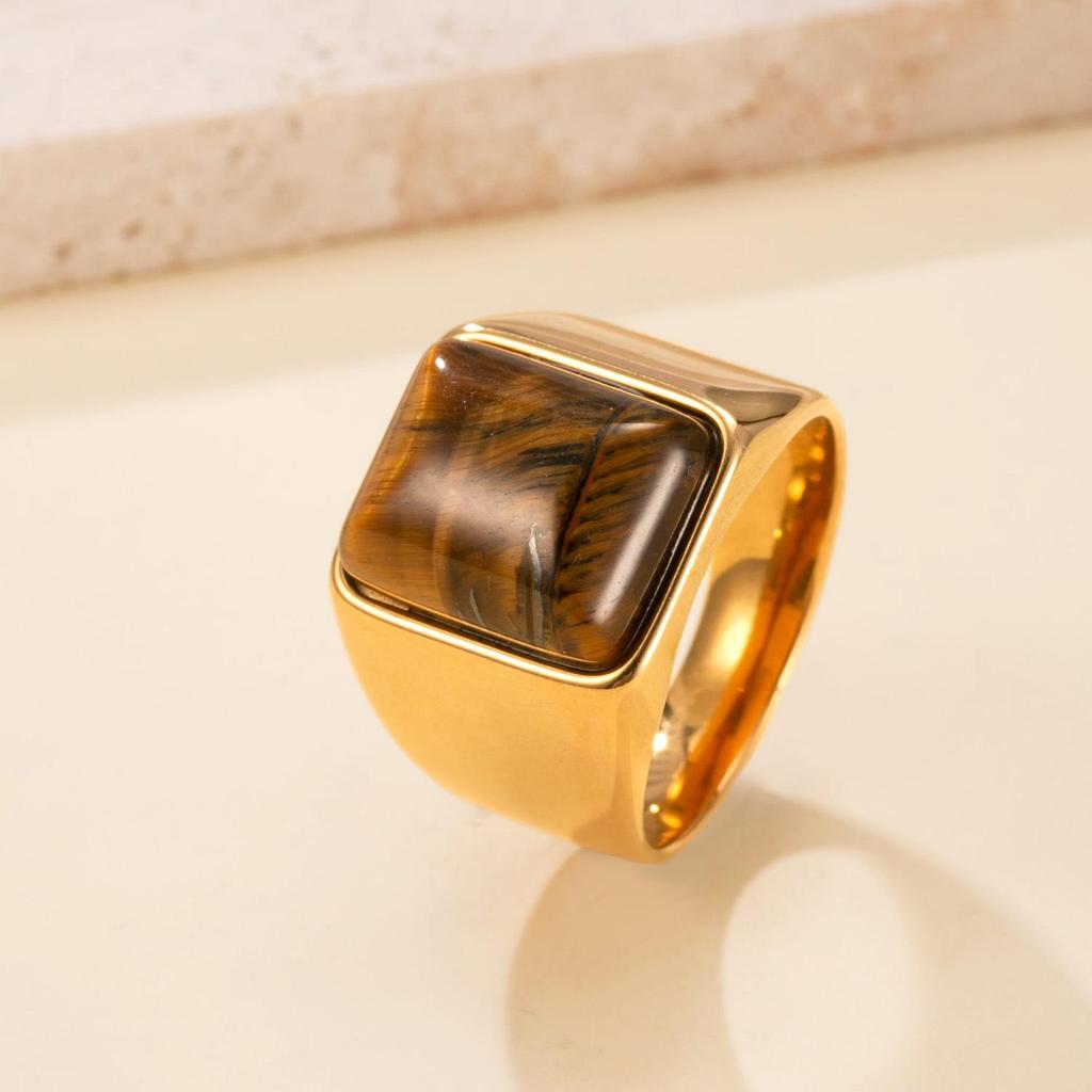 Edelstahl Tigerauge Geometrisch Retro Partnerring