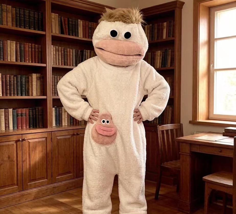Big Mouth Monster Plush Long Hair Pajamas: Warm Winter Coral Fleece Bathrobe for Couples