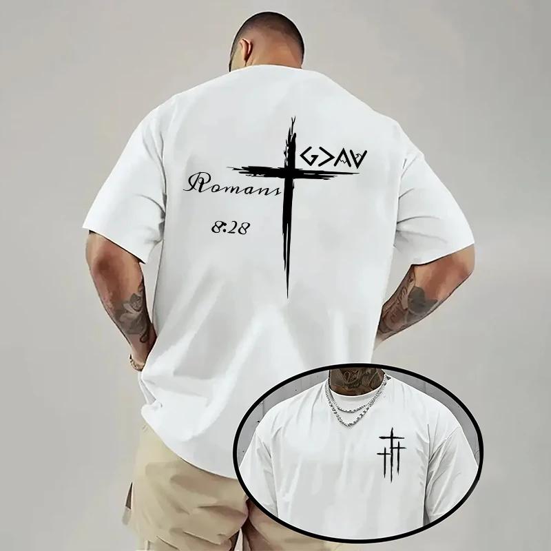 High Quality Cotton Cross Printed Tees Male Street Tshirt Men's T-shirt Summer Daily Casual Fashion O-neck Short Sleeve Top