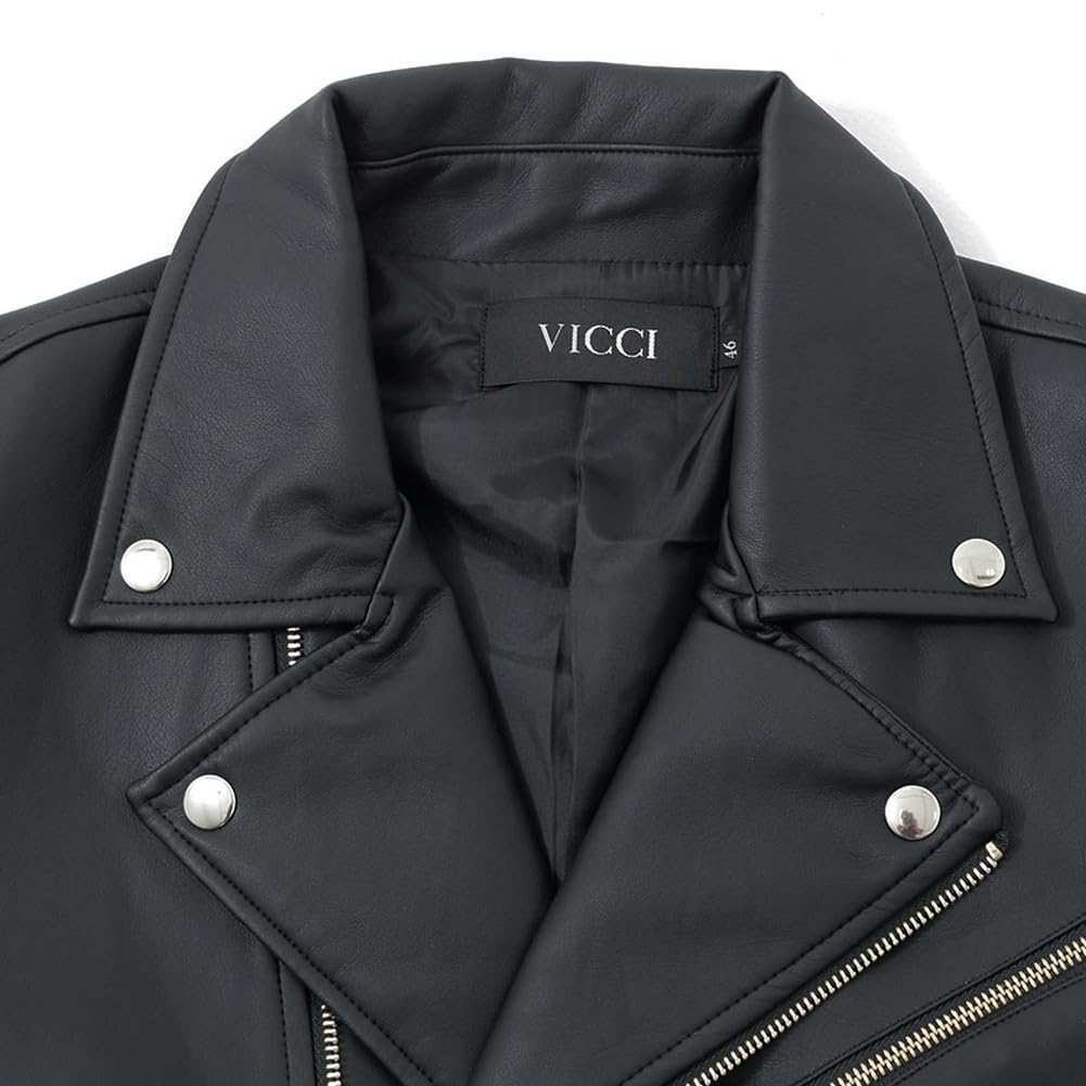 Vitch Unisex Leather Biker PU Leather Size 48 Black Men's Jacket, Double-Breasted Zipper, VISH19-13, (XL),