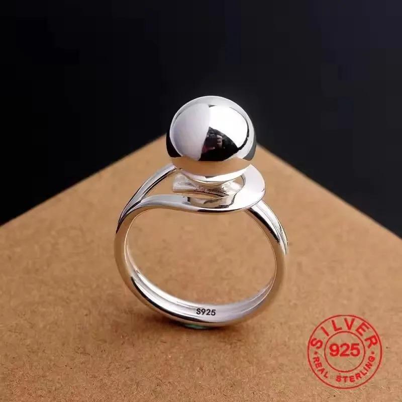 Sam Panda 925 Silver Rings For Women Men Fine Jewelry Finger Adjustable Open Vintage Chain Ring For Party Birthday Gift