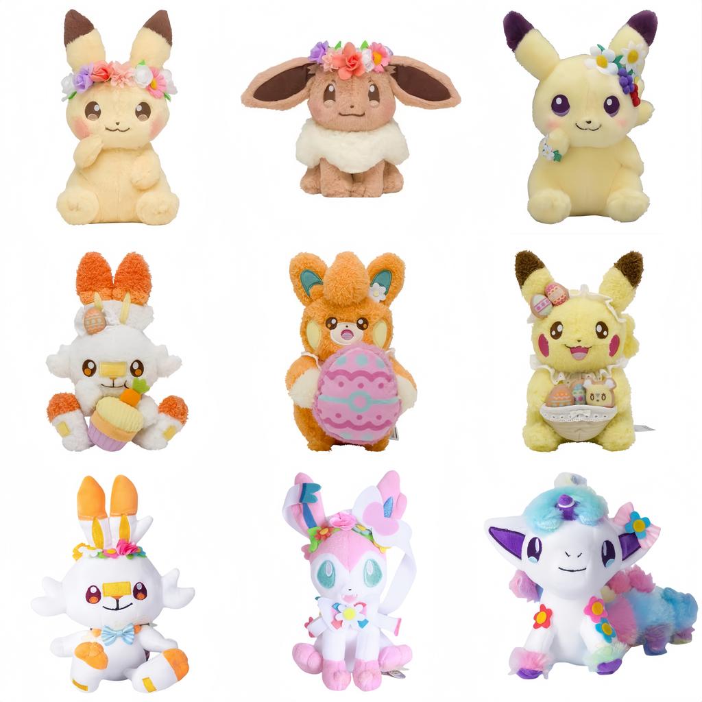 Plush Easter Series Pikachu Eevee Scorbunny Sylveon Ponyta Pawmi Plushies Toys Hobbies Kids Xmas Birthday Gifts
