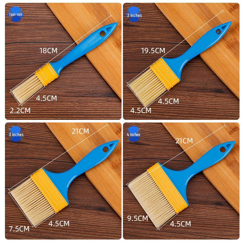 Plastic Handle Brush Set: Paint, BBQ Sauce, Cleaning, Dusting, Nylon Bristle.